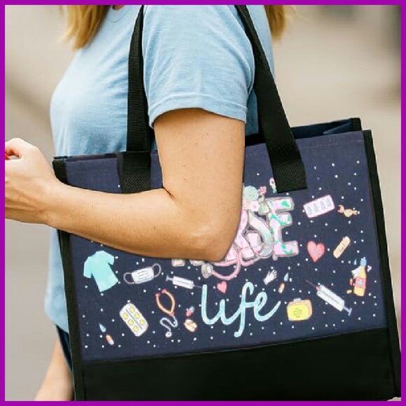 Large Waterproof Nurse Tote Bag with Pockets & Zipper for Work Travel - Picture 7 of 8